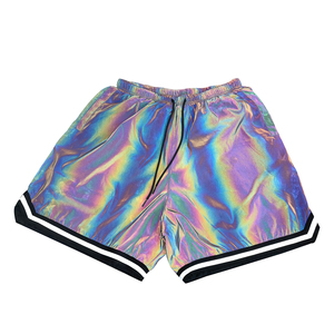 Short réfléchissant de haute qualité pour hommes Double couche en nylon 3M Polyester Logo personnalisé miroir holographique fermeture éclair 100% coton en gros - Product Image 2