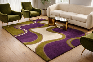 Hand Tufted Woven Modern Abstract Wool/Silk Plush Eco-Friendly Anti-Slip Rug-Purple Green Designer Living Room (Custom Size - Product Image 6