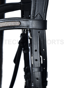 Bridon de cheval en cuir noir de qualité supérieure avec frontal et muserolle à paillettes – Équipement d'équitation anglaise - Product Image 5