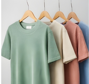 T-shirt en coton gaufré surdimensionné pour homme, fabricant OEM, 240 GSM, poids lourd, épaules tombantes, style streetwear, t-shirt à empiècements - Product Image 2