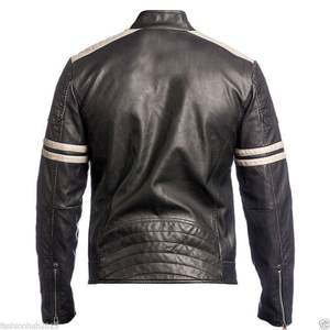 Chaqueta de motorista de cuero real transpirable con cremallera negra para hombre con forro negro acolchado y bolsillos exteriores interiores OEM al por mayor 2024 - Product Image 2