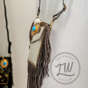 Bolso bandolera de cuero genuino hecho a mano para mujer de estilo bohemio LW negro con estampado de leopardo y decoración de cadena para invierno - Product Image 2