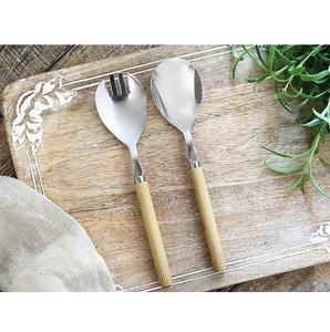 Serveur à salade en métal fini or à la mode avec manche en bois d'acacia pour la maison et la table de mariage cuillère et fourchettes de service - Product Image 5