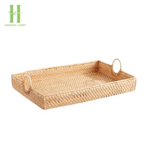 Bandeja de servicio de ratán ecológica hecha a mano de Vietnam más vendida con asa para Decoración de mesa y platos de servicio OEM - Product Image 2