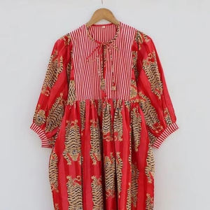 Vestido Midi con estampado de Tigre con cuello profundo y cierre de cuerda Silueta suelta Stripe Prints Mini y largo - Product Image 1