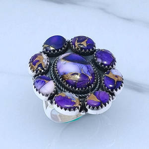 แหวนเงินแท้ 925 ประดับพลอยสีม่วงดาเลียทรงรี ตัวเรือนแบบ Bezel Setting ราคาขายส่ง - Product Image 2