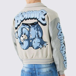 OEM Custom Logo Embroidery Bomber <b>Jackets</b> <b>Leather</b> Sleeves <b>Retro</b> Letterman Baseball Varsity <b>Jacket</b> for Men - Product Image 3