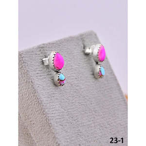 Southwest-Inspired Turquoise & Sterling <b>Silver</b> <b>Stud</b> Earrings Vintage Water Drop Shape with Bezel Setting Pearl for Parties - Product Image 3
