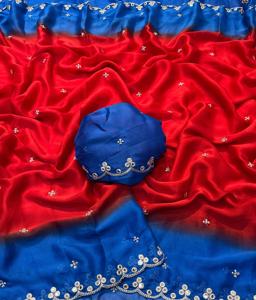 Rangoli Chiffon Saree Multi Broderie Travail Avec Running Work Blouse tissu de meilleure qualité - Product Image 4