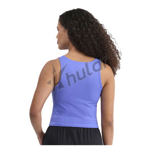 Haut court décontracté en coton bleu tricoté pour femme Design côtelé basique sans manches à col rond - Product Image 2