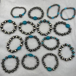 Pulsera estirable de plata de ley Navajo turquesa azul Natural para mujer, regalo de joyería de plata de ley 925 Natural Navajo - Product Image 1