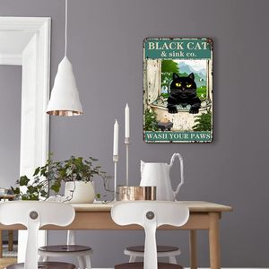 Drôle de salle de bain Métal <span class=keywords><strong>Aluminium</strong></span> Vintage Chat Noir Art Signe Mural Slogan 'Wash Your Paws' Convient pour Ferme, Maison, <span class=keywords><strong>Cuisine</strong></span>, - Product Image 4