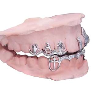Grillz personnalisés en or fin 14 carats avec moissanite taille brillant ronde et opale – Unisexe Or blanc/jaune/rose - Product Image 2