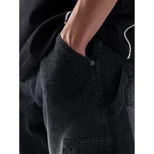 Toile de coton 100% denim noir délavé Carpenter avec motif droit - Product Image 1