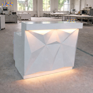 Ideas para Mostrador de Recepción Pequeño Blanco, Diseño Único en Forma de Diamante, Moderno y Contemporáneo, Superficie Sólida Acrílica, Mini Mostrador de Recepción para Oficina con LED - Product Image 6