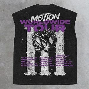 Camiseta sin mangas Motion Worldwide Tour para hombre, 100% algodón, con estampado gráfico, estilo urbano, diseño estampado en la espalda, corte regular, cuello redondo - Product Image 1