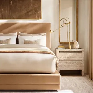 Plataforma de placa caliente de gama alta a la moda, cama King de California grande, muebles de dormitorio, diseño de cama suave simple moderno