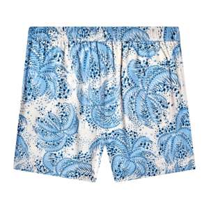 Ensemble chemise et short bleu feuilles de palmier en Tencel imprimé vintage col une pièce parfait pour l'été, la plage, la piscine ou les journées décontractées - Product Image 4