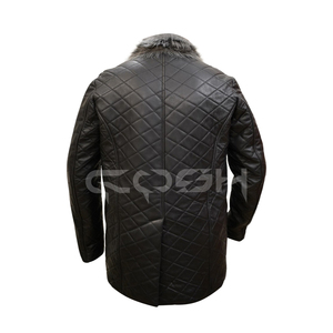Chaqueta de Cuero Negra Premium Hecha a Mano para Invierno con Cuello y Solapa de Piel Gris Larga - Product Image 6