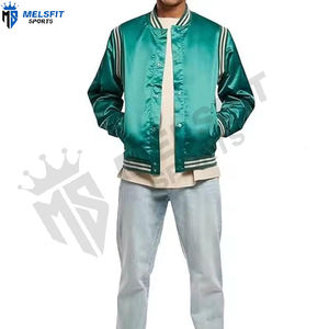 Veste bomber en satin sur mesure en gros avec col montant, broderie respirante, veste universitaire pour homme écologique pour l'hiver - Product Image 6