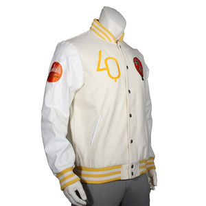 Veste universitaire pour homme blanche et jaune avec broderie de palmier, veste bomber décontractée, style lettreman, streetwear tendance, vêtements d'extérieur - Product Image 4
