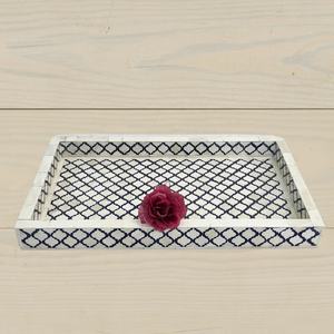 Modern <b>Moroccan</b> Pattern Black White Rectangle Bone Inlay Tray Luxury Home <b>Decor</b> and Elegant Entertaining Serving Tray - Product Image 4