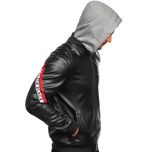 Leather <b>Jacket</b> Bomber <b>Jacket</b> OEM Custom Design Windbreaker <b>Zip</b> <b>up</b> <b>Jacket</b> Custom Logo Vintage for Men Hoody Sty - Product Image 4