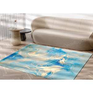 Tapis de luxe imprimé - Design marbre bleu pour salon, avec tapis à poils doux - Product Image 4
