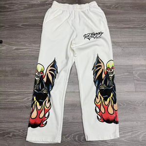 Léger hommes français éponge coton Baggy pantalons de survêtement décontracté crâne motif imprimé évasé Streetwear pantalon personnalisé DTG - Product Image 1