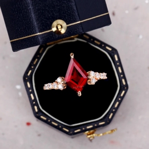 8*11mm forma de cometa rubí cultivado en laboratorio 10K anillo de oro sólido estilo Art Deco anillo de compromiso de piedras preciosas Tono de Metal personalizable/pureza - Product Image 2