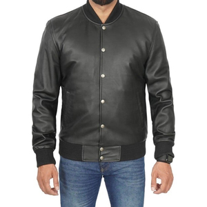 เสื้อแจ็คเก็ตหนังแท้สไตล์คลาสสิกสำหรับผู้ชาย หนังวัวแท้ทรงสลิม ผ้ามอเตอร์ไซค์ หนังลูกวัว กันน้ำ กันลม ด้านหน้า - Product Image 3