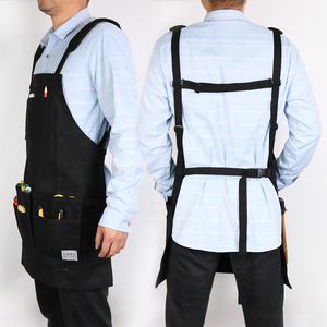 Tablier de jardin en toile noir avec logo personnalisé Poches multifonctions Bretelles croisées dans le dos Conception de la taille Tissu en coton Kits d'outils de travail en plein air - Product Image 6