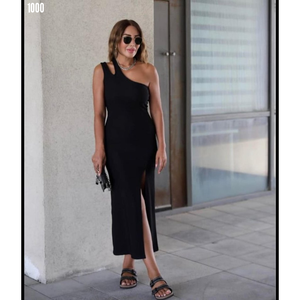 Vestido de crepé JanJan sin mangas con detalle de hombro descubierto para mujer, 38277 - Negro - Product Image 4