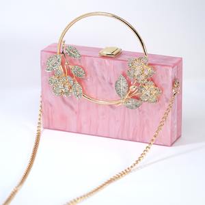 Bolso de mano de resina de tamaño personalizado con cristal y piedra, bolso de mano de novia, monederos acrílicos para mujeres y niñas para bodas y fiestas - Product Image 4