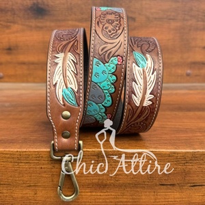 Correa de monedero de repuesto occidental de cuero mecanizado a mano personalizado de calidad extrema correa de cámara y guitarra con broches de latón antiguo - Product Image 1