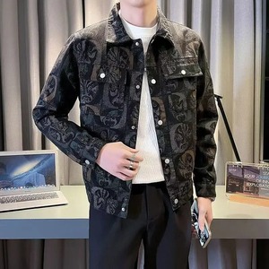 Veste Décontractée à la Mode pour Homme de Haute Qualité Printemps Automne Cowboy Manteau à Revers Motif Jacquard Tops à Carreaux Vestes en Denim pour Homme - Product Image 6