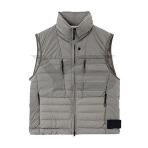 <b>Men's</b> Winter Sleeveless <b>Smart</b> <b>Casual</b> <b>Jacket</b> with Zipper Closure Stand Collar Solid Pattern Front Logo Dyed Processed - Product Image 1