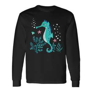 Camiseta de Manga Larga con Diseño de Caballito de Mar para Niños, Promocional, Diseño de Animales de Acuario - Product Image 1