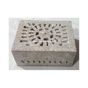 กล่องเครื่องประดับแกะสลักหินสบู่ธรรมชาติสไตล์อินเดียทรงสี่เหลี่ยมผืนผ้าใช้ตกแต่งอย่างประณีตสำหรับเป็นของขวัญทางธุรกิจในปริมาณมาก - Product Image 1