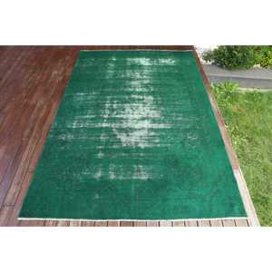 0.5x8.4 ft Turkish Vintage Rug, <b>Runner</b> Rug, <b>Green</b> White Floral Wool Rug - Product Image 1