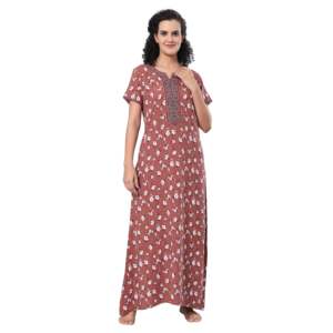 Evolove Women's Super Soft Comfortable Viscose Liva Maxi Night <b>Gown</b> <b>Buttoned</b> Long Nighty Dress with Pocket for Home Use - Product Image 1