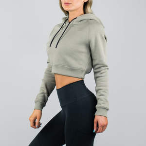 Sudadera Corta de Manga Larga Personalizada al por Mayor para Mujer, Sudadera Corta Informal para Entrenamientos de Invierno, Tejido Sólido de Zavi Sports - Product Image 4