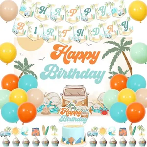 Banner de aniversário para festa de surf, decoração vintage azul-laranja, balão de aniversário para decoração de aniversário, bandeira de verão para festas