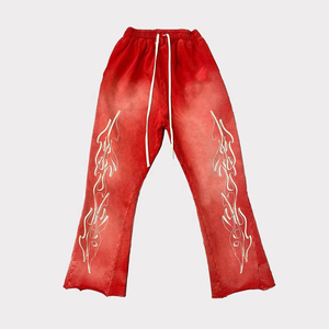 กางเกงผ้าฝ้ายขาบานสำหรับผู้ชายทันสมัยสีทึบเอวกลางปรับแต่งโลโก้สไตล์ฮิปฮอป - Product Image 3