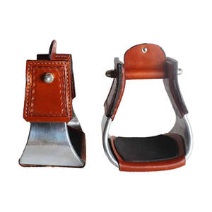 Paire d'étriers occidentaux de selle de cheval en acier inoxydable de qualité supérieure 3 "cou 4" large bande de roulement support de pied équestre Trail Barrel Rodeo - Product Image 1