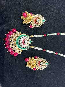 TISHYA DIAMOND Ethnic Gold Plated Copper Alloy Imitation <b>Pearl</b> Brilliant Cut Tassel Necklace Earring <b>Set</b> Women's Wedding <b>Jewelry</b> - Product Image 2