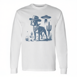 T-Shirt a Maniche Lunghe Boston Terrier Alien Dog, Design Personalizzato Cowboy Dog Mom Dad per Amanti dei Cani, Magliette Promozionali - Product Image 2