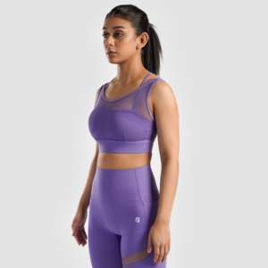 Sujetador deportivo morado ajustado Empower con diseño estampado transpirable, forro ligero acolchado y logo frontal, talla XL - Product Image 3