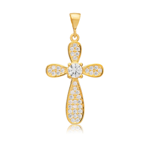 Pendentif à breloque en forme de croix en argent sterling 925 avec placage à l'or Bijoux religieux chrétiens à la mode - Product Image 1