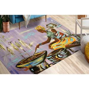 Tapis imprimé ethnique - Tapis d'escalier d'intérieur avec motif femme africaine cuisinant, tapis en chenille - Product Image 1